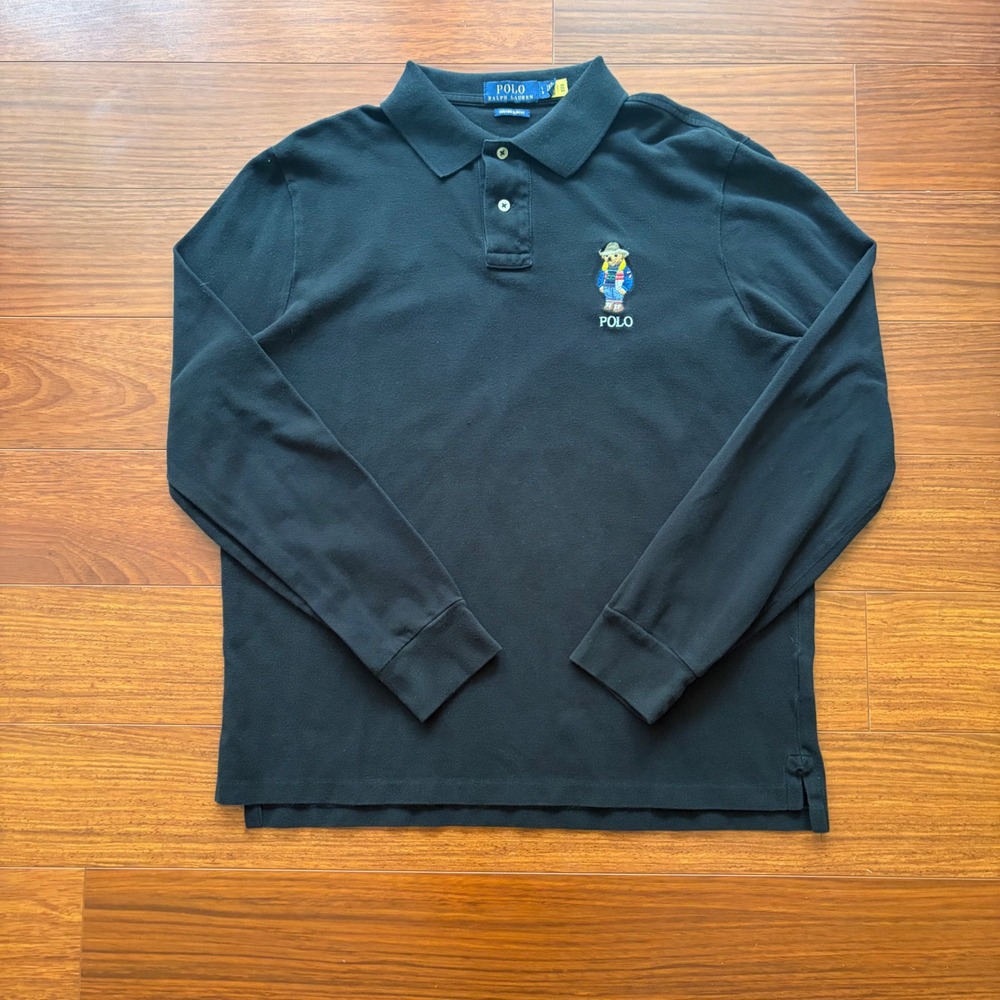 Y2K Polo Bear Polo Ralph Lauren Shirt Large Black Preppy Excellent Long Sleeve
